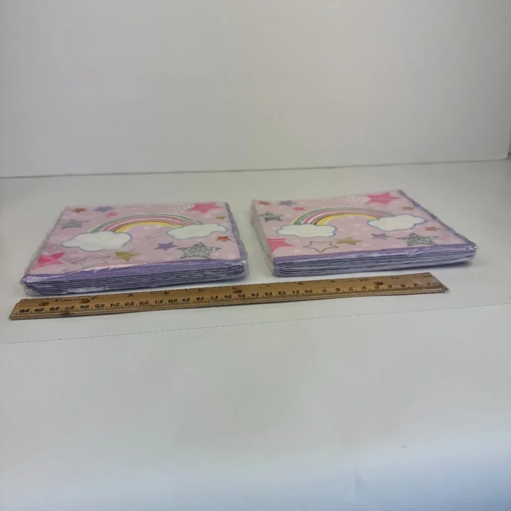 2 pack 16 ct Pink Rainbow Stars Girl Party Paper Napkins Decorative Theme Girly‎